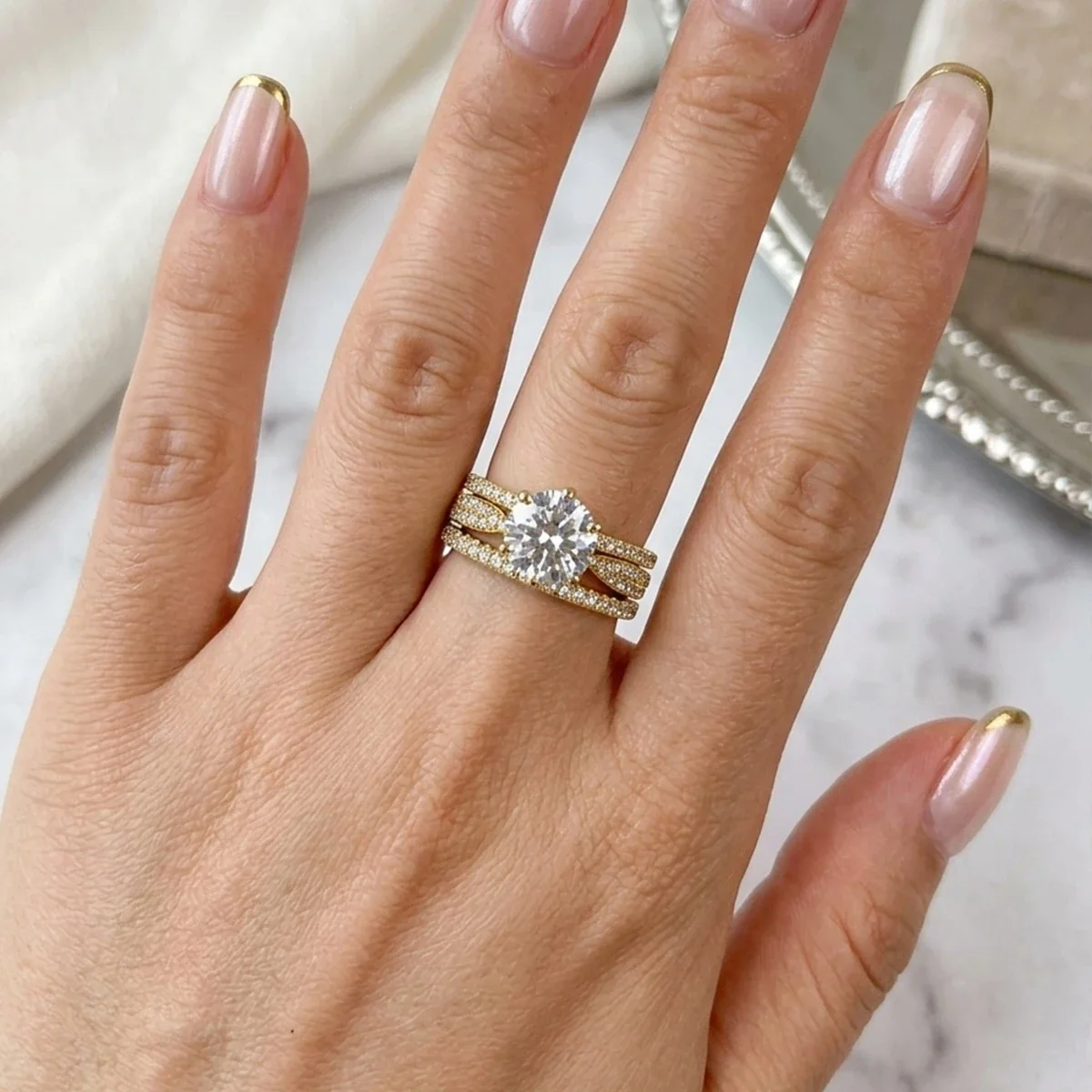 Split-Shank 14K Gold-Plated Pavé Solitaire Ring