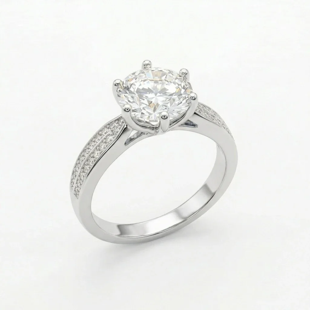Split-Shank 14K Gold-Plated Pavé Solitaire Ring - Silver