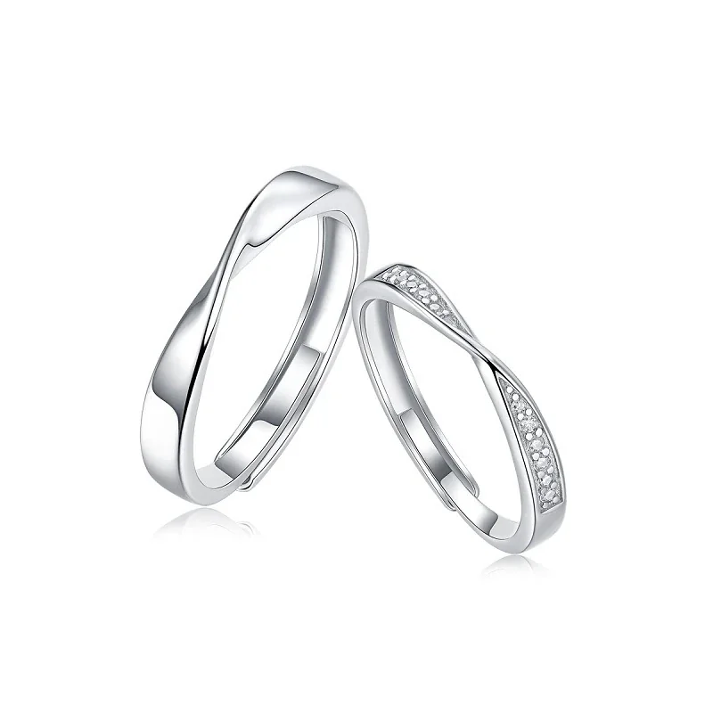 Twisted Pavé 925 Sterling Silver Moissanite Couple Rings