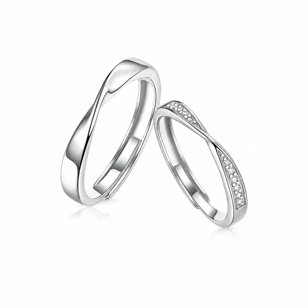 Twisted Pavé 925 Sterling Silver Moissanite Couple Rings