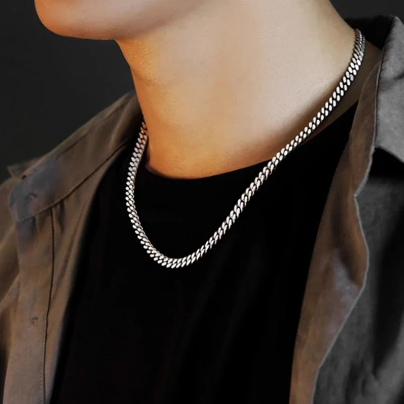 Polished Stainless Steel Flat Curb Link Chain Necklace