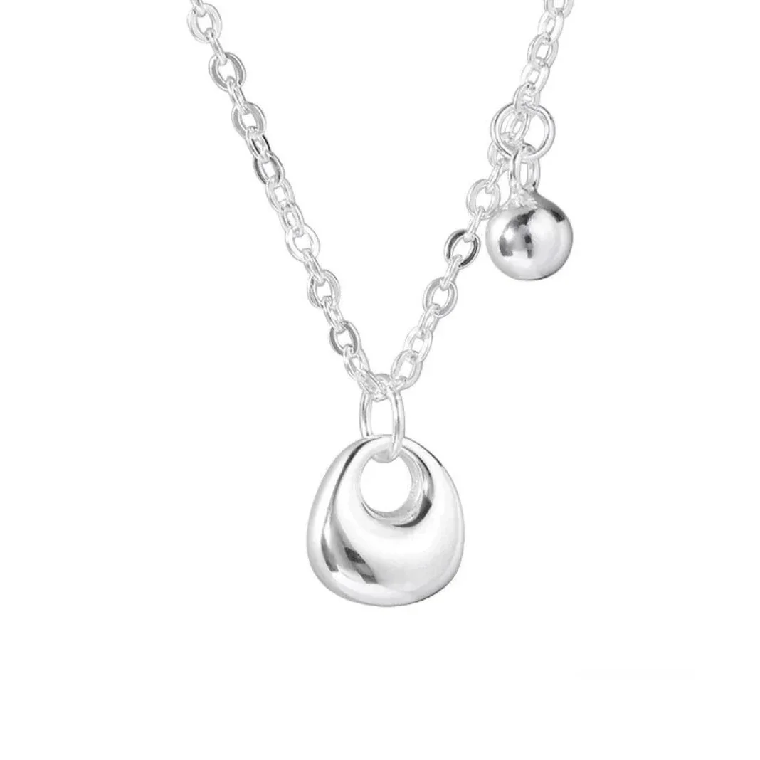 Polished Pebble 925 Sterling Silver Ball Charm Necklace