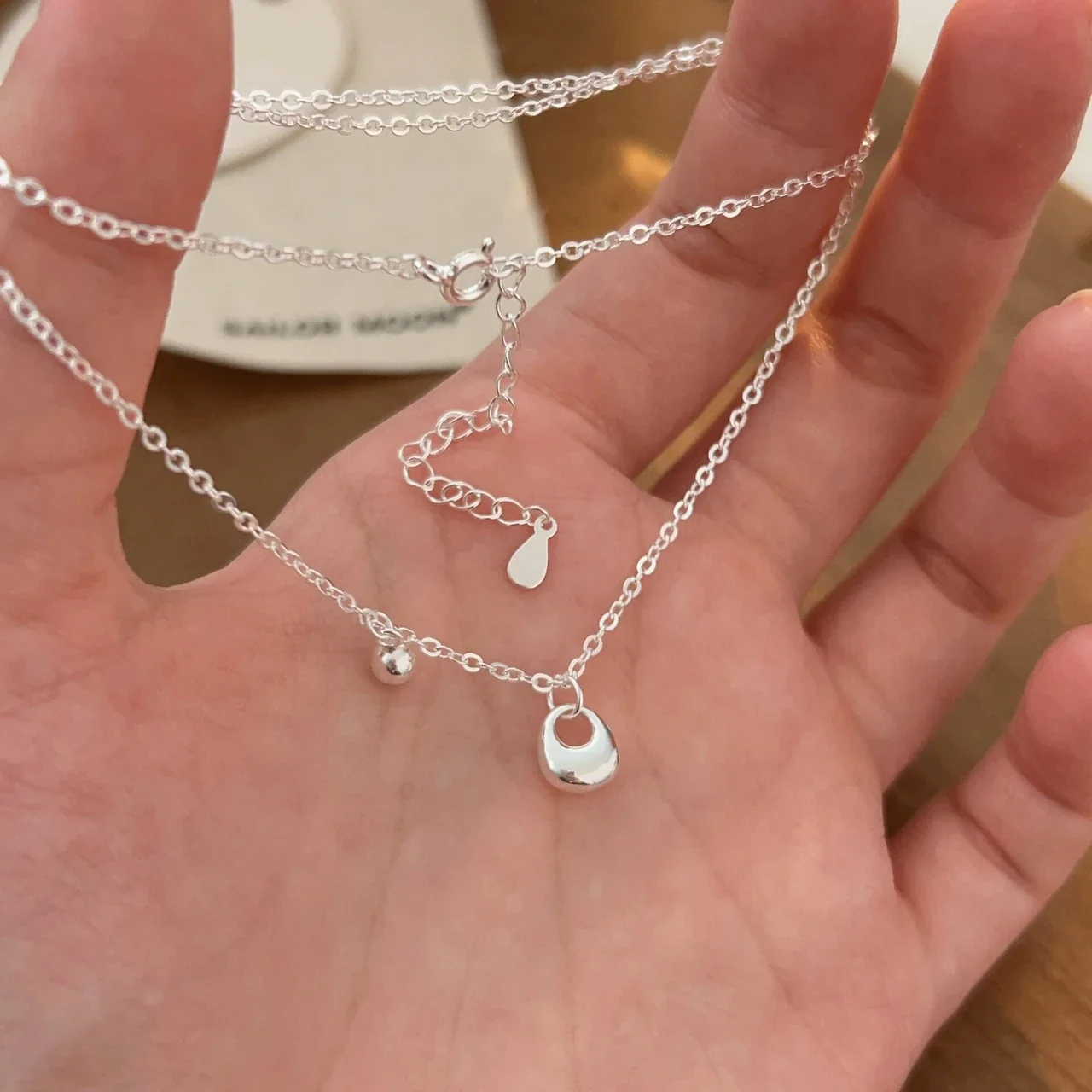 Polished Pebble 925 Sterling Silver Ball Charm Necklace
