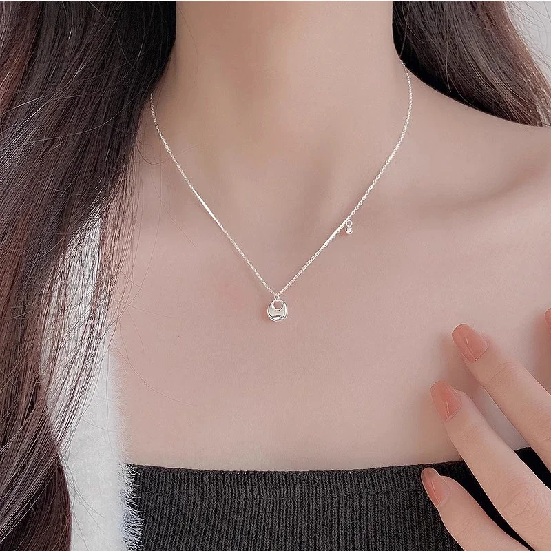 Polished Pebble 925 Sterling Silver Ball Charm Necklace
