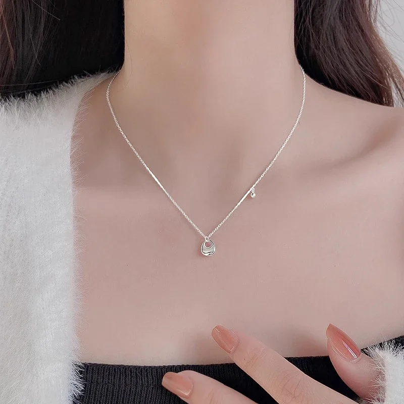 Polished Pebble 925 Sterling Silver Ball Charm Necklace