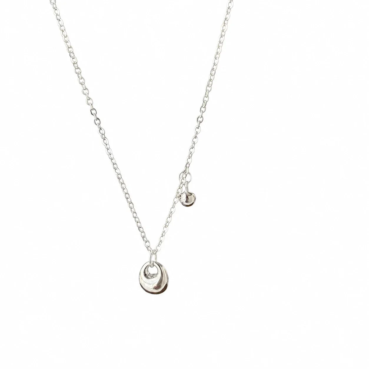 Polished Pebble 925 Sterling Silver Ball Charm Necklace - Silver