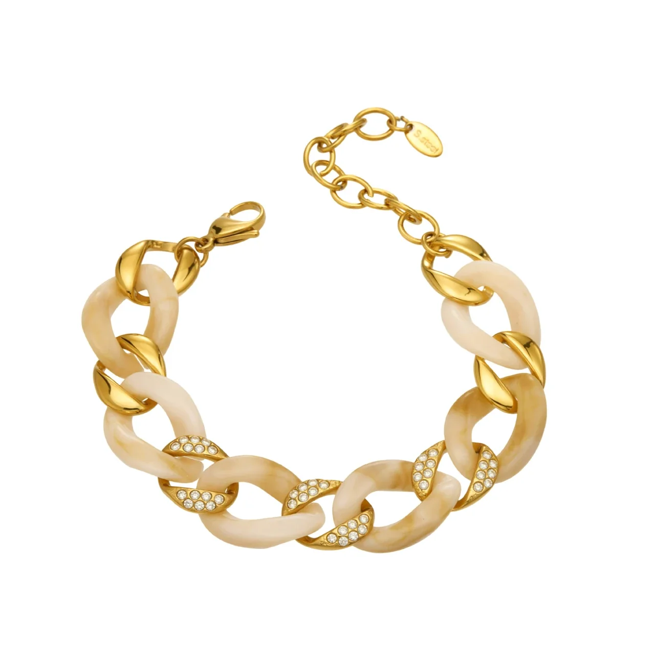 Marbled Resin Pavé Cuban Link Stainless Steel Bracelet