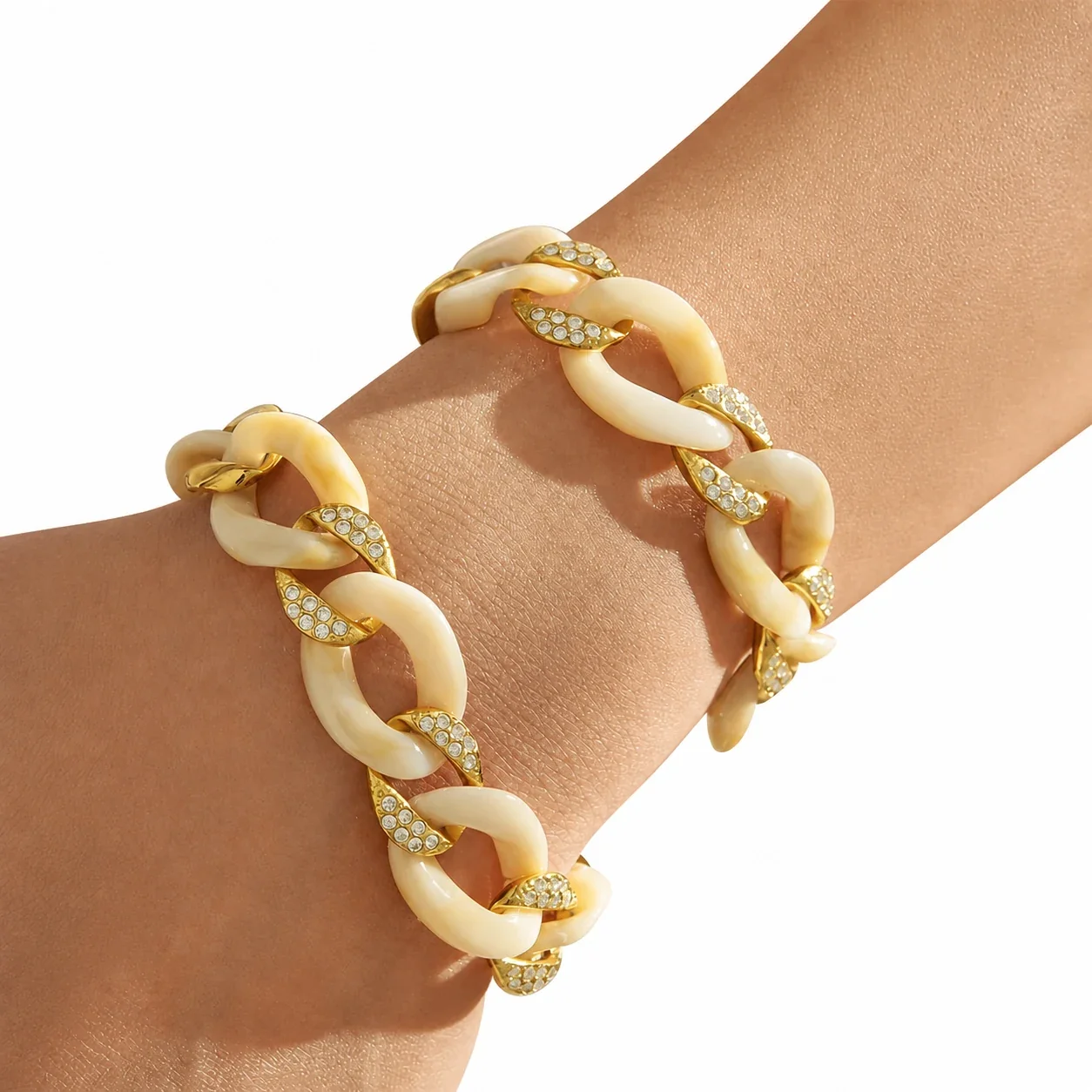 Marbled Resin Pavé Cuban Link Stainless Steel Bracelet
