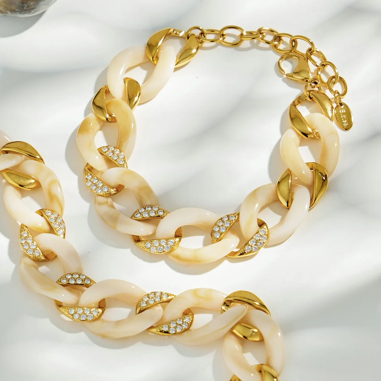 Marbled Resin Pavé Cuban Link Stainless Steel Bracelet