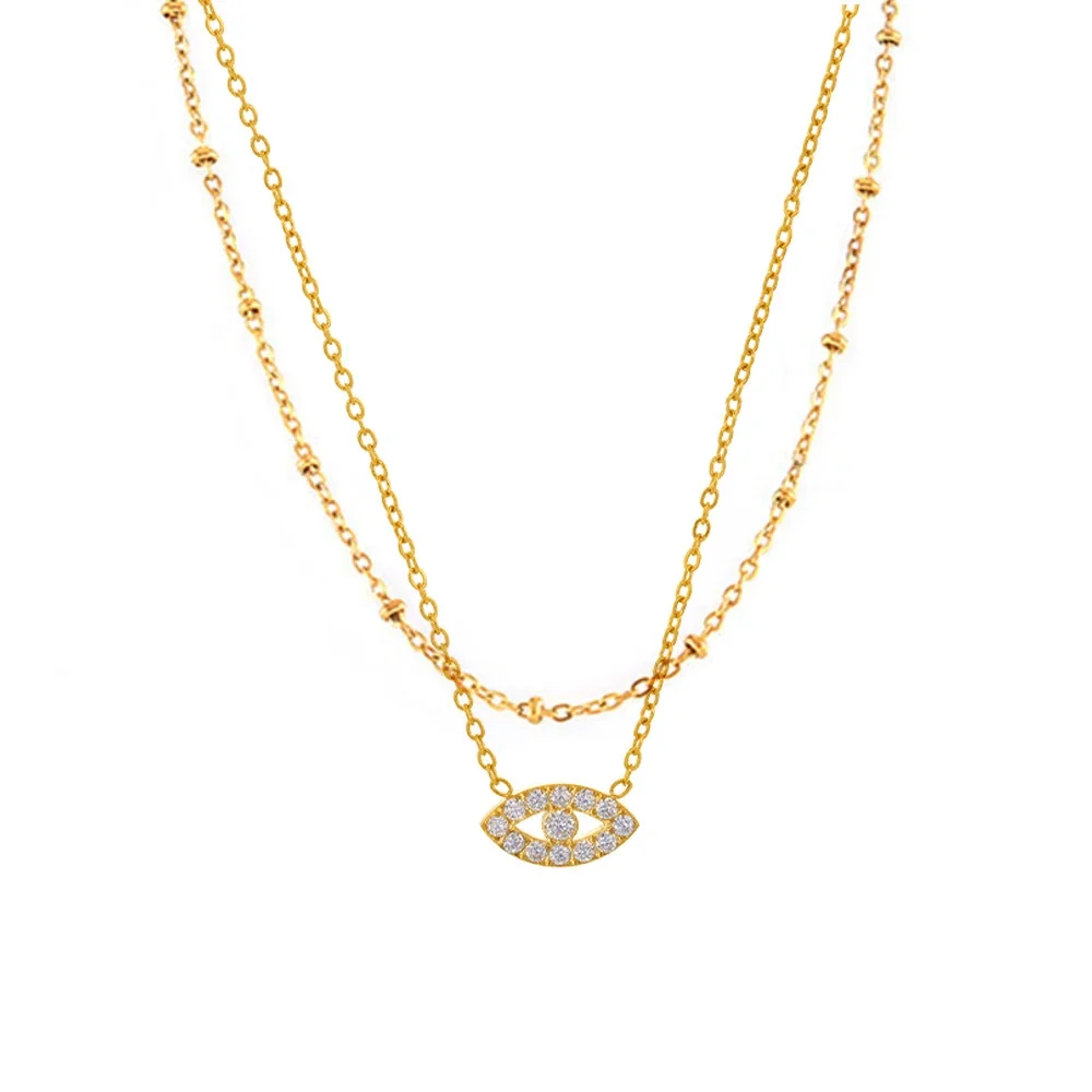 Polished Stainless Steel Evil Eye CZ Chain Necklace & Bracelet