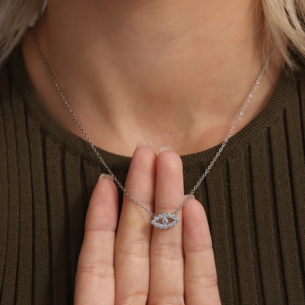 Polished Stainless Steel Evil Eye CZ Chain Jewelry Set