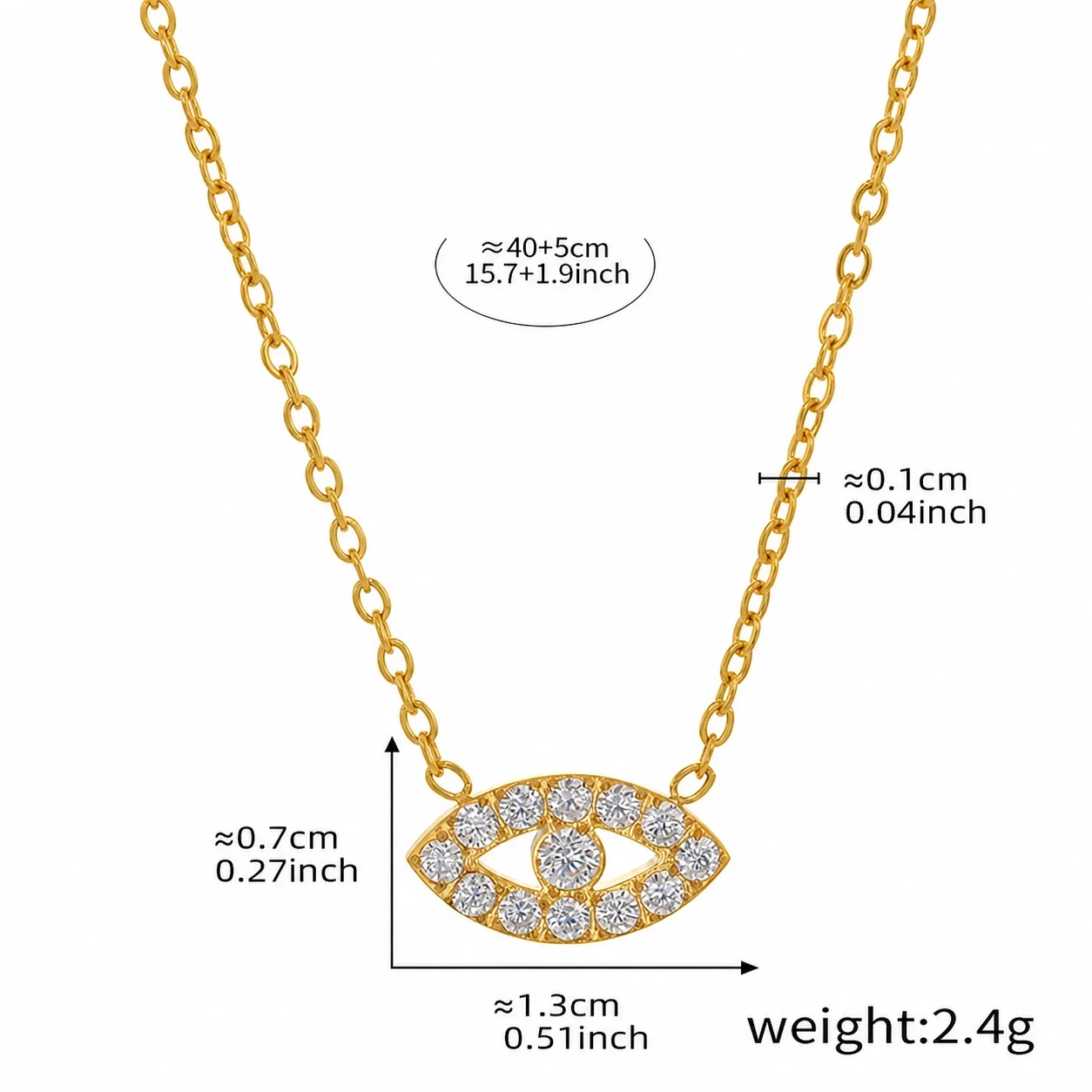 Polished Stainless Steel Evil Eye CZ Chain Jewelry Set - Gold CZ 40+5 cm