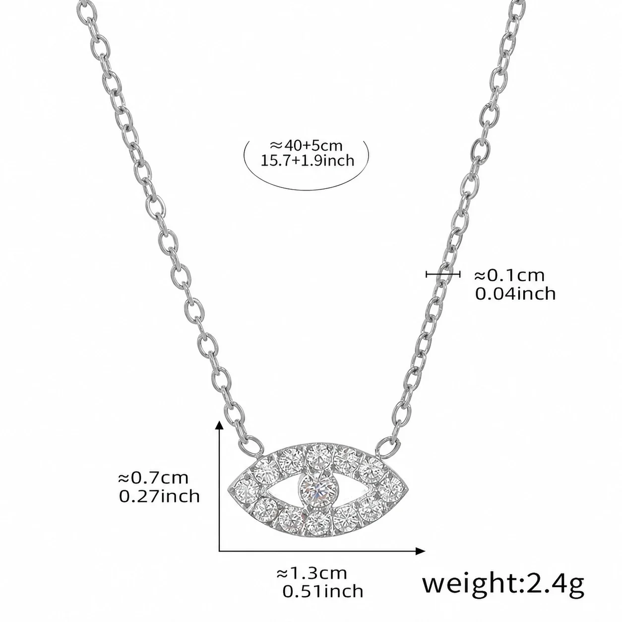 Polished Stainless Steel Evil Eye CZ Chain Jewelry Set - Silver CZ 40+5 cm