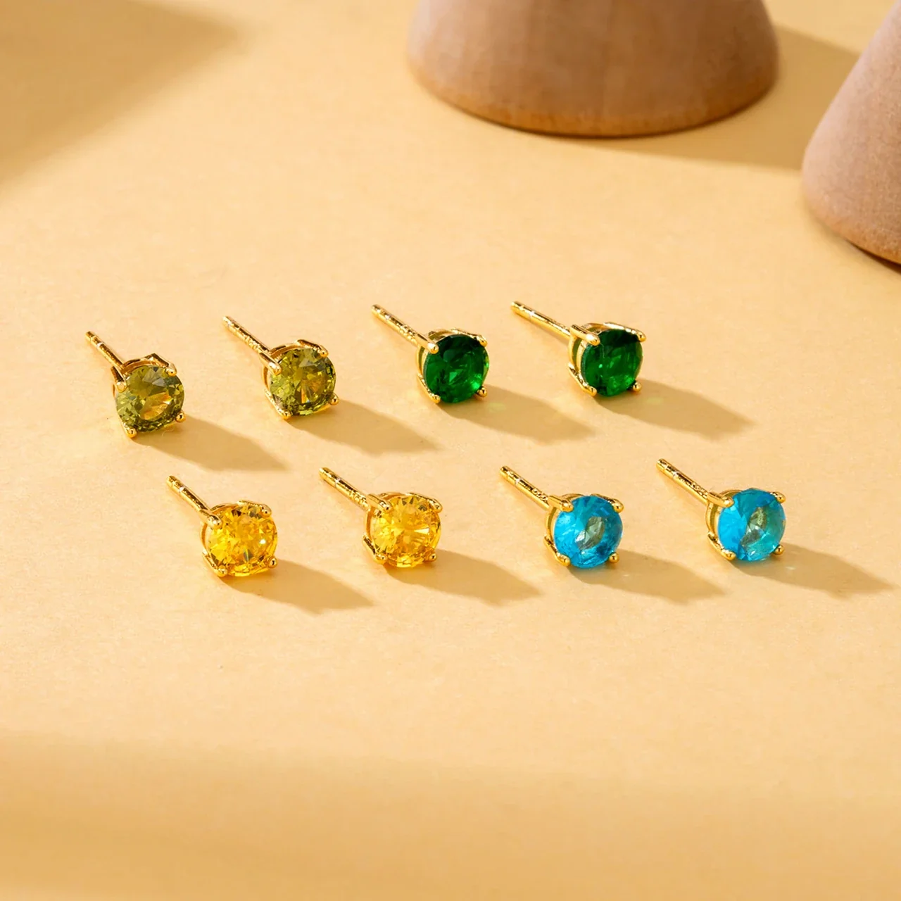 Vibrant 925 Sterling Silver Round Four-Prong Stud Earrings