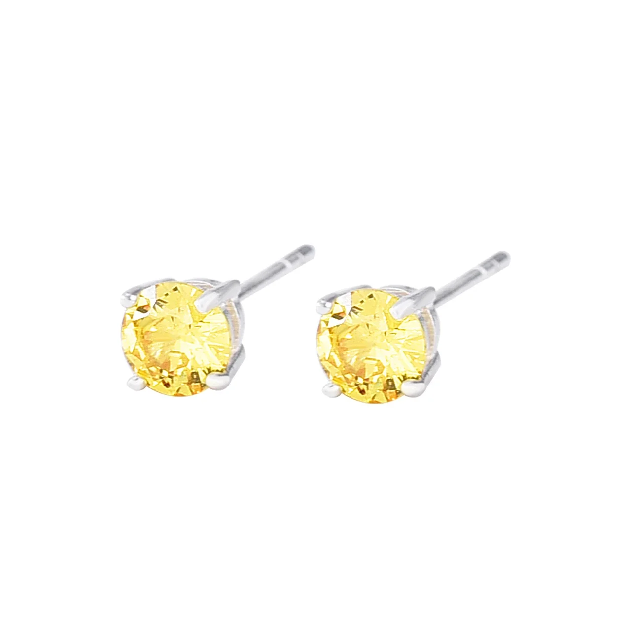 Vibrant 925 Sterling Silver Round Four-Prong Stud Earrings - Golden Yellow Silver