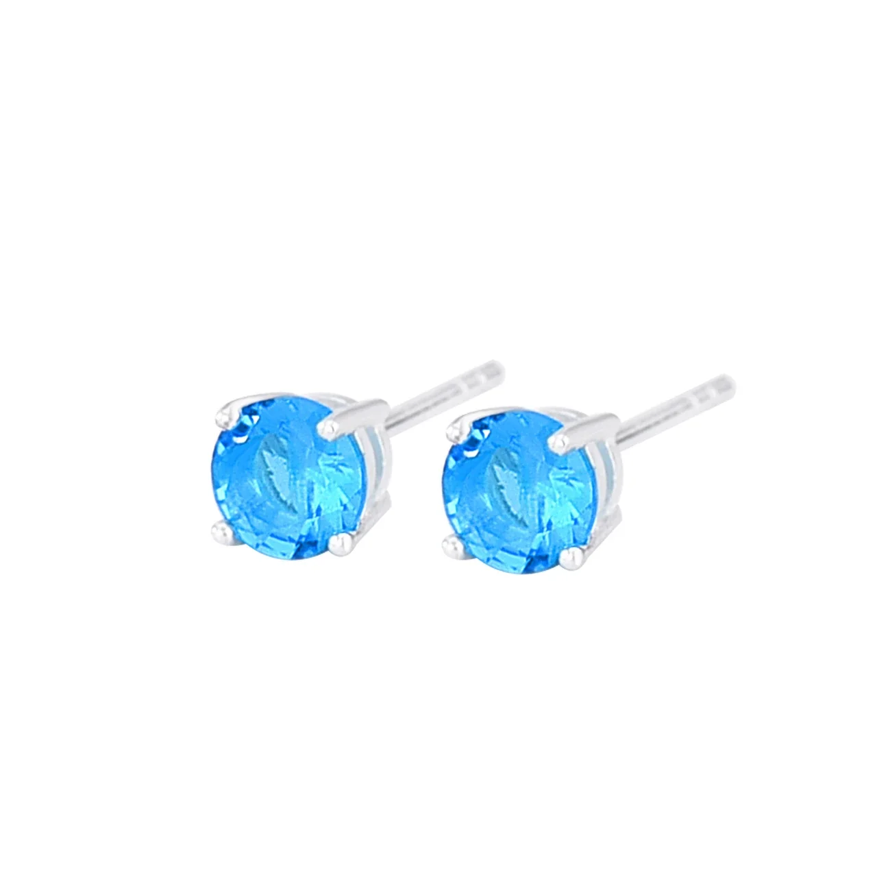 Vibrant 925 Sterling Silver Round Four-Prong Stud Earrings - Sea Blue Silver
