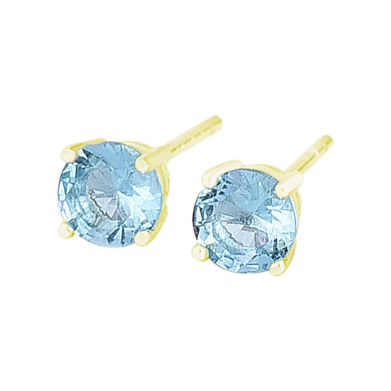 Vibrant 925 Sterling Silver Round Four-Prong Stud Earrings - Aqua Blue Gold