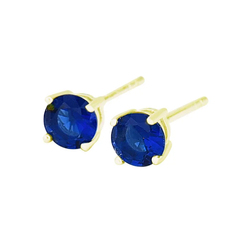 Vibrant 925 Sterling Silver Round Four-Prong Stud Earrings - Steel Blue Glass Gold