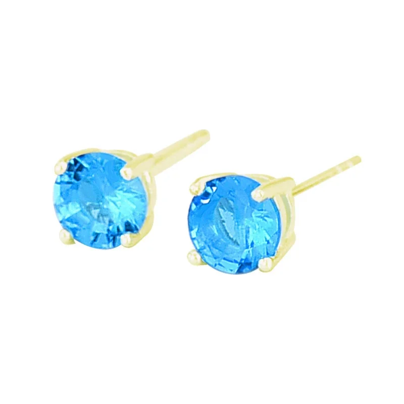 Vibrant 925 Sterling Silver Round Four-Prong Stud Earrings - Sea Blue Gold