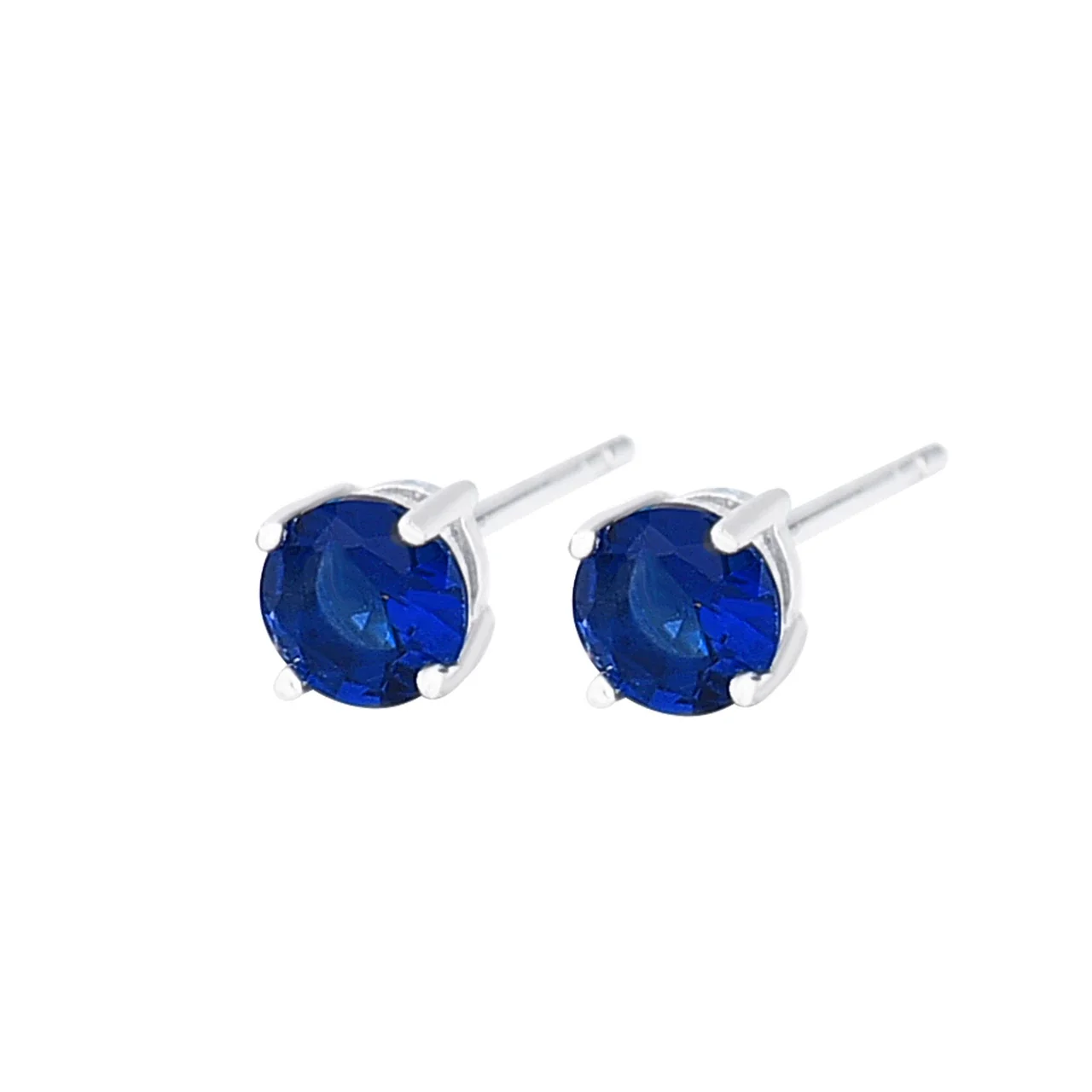 Vibrant 925 Sterling Silver Round Four-Prong Stud Earrings - Steel Blue Glass Silver