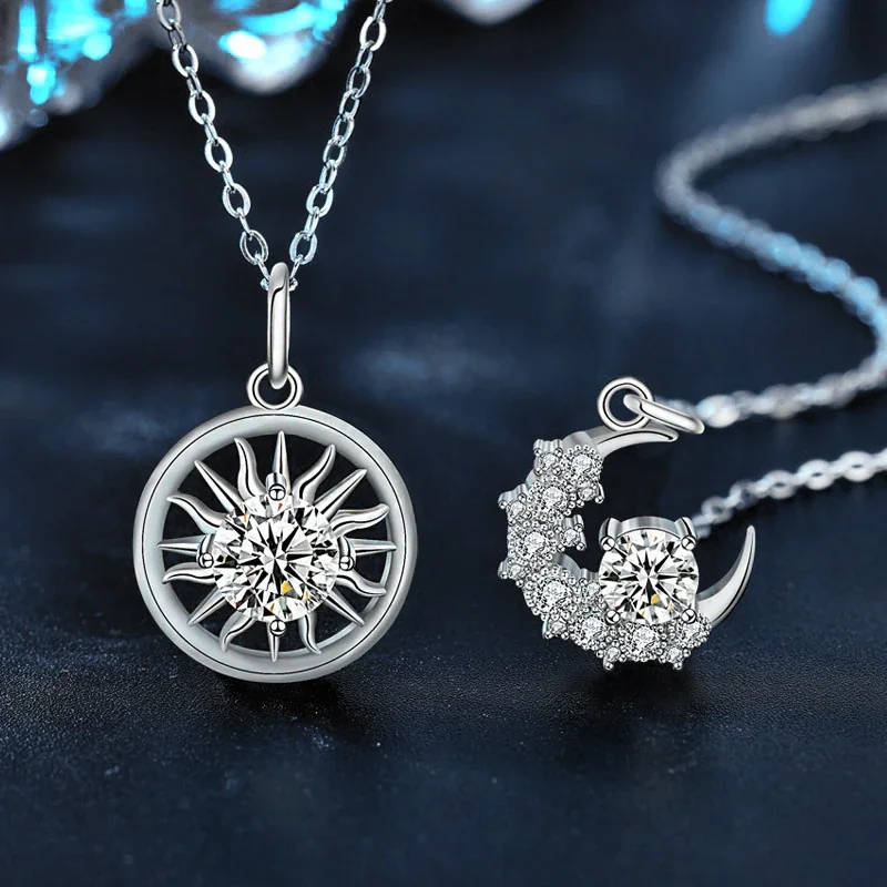 Celestial 925 Sterling Silver Sunburst & Crescent Necklace