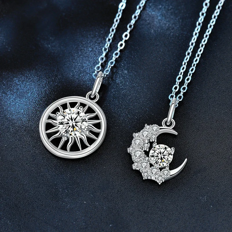 Celestial 925 Sterling Silver Sunburst & Crescent Necklace