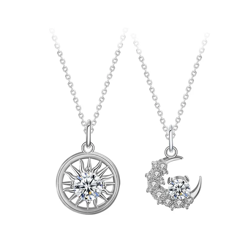 Celestial 925 Sterling Silver Sunburst & Crescent Necklace