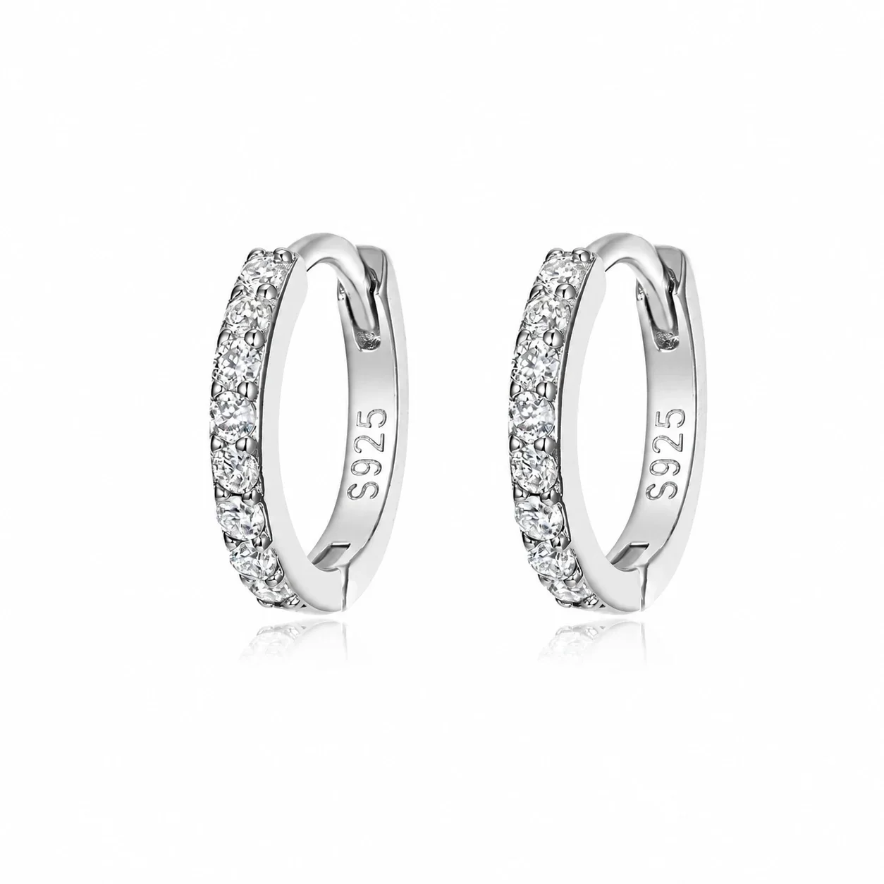 Prong-Set Round Moissanite 925 Sterling Silver Hoop Earrings