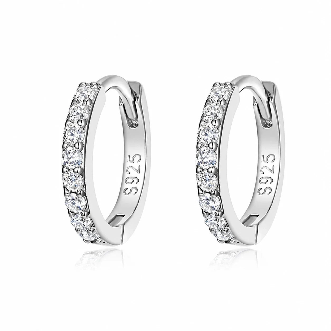 Prong-Set Round Moissanite 925 Sterling Silver Hoop Earrings