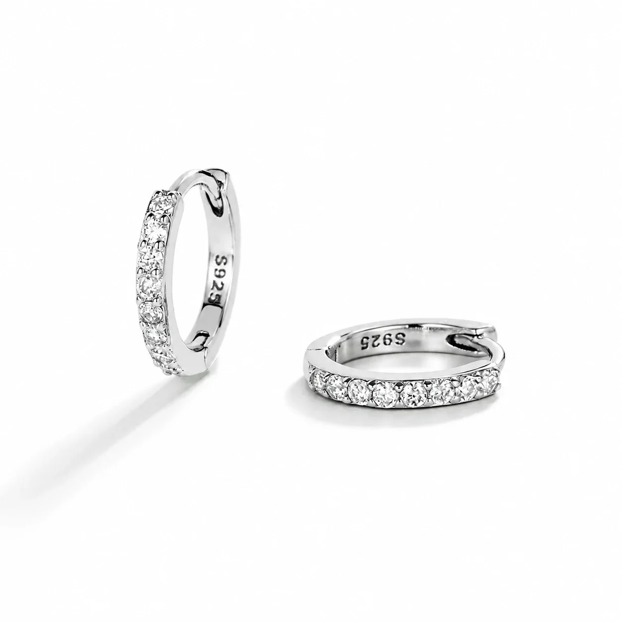Prong-Set Round Moissanite 925 Sterling Silver Hoop Earrings