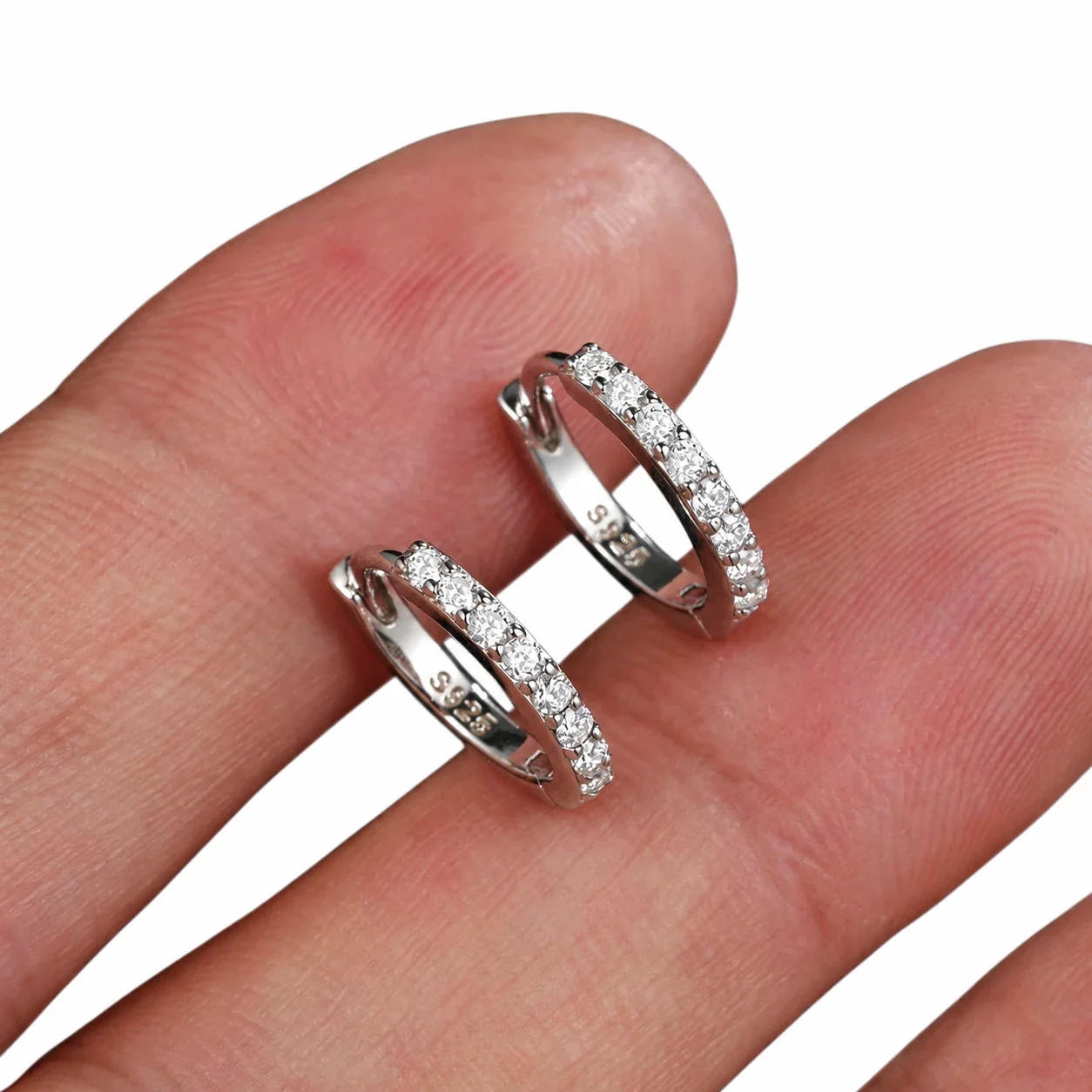 Prong-Set Round Moissanite 925 Sterling Silver Hoop Earrings