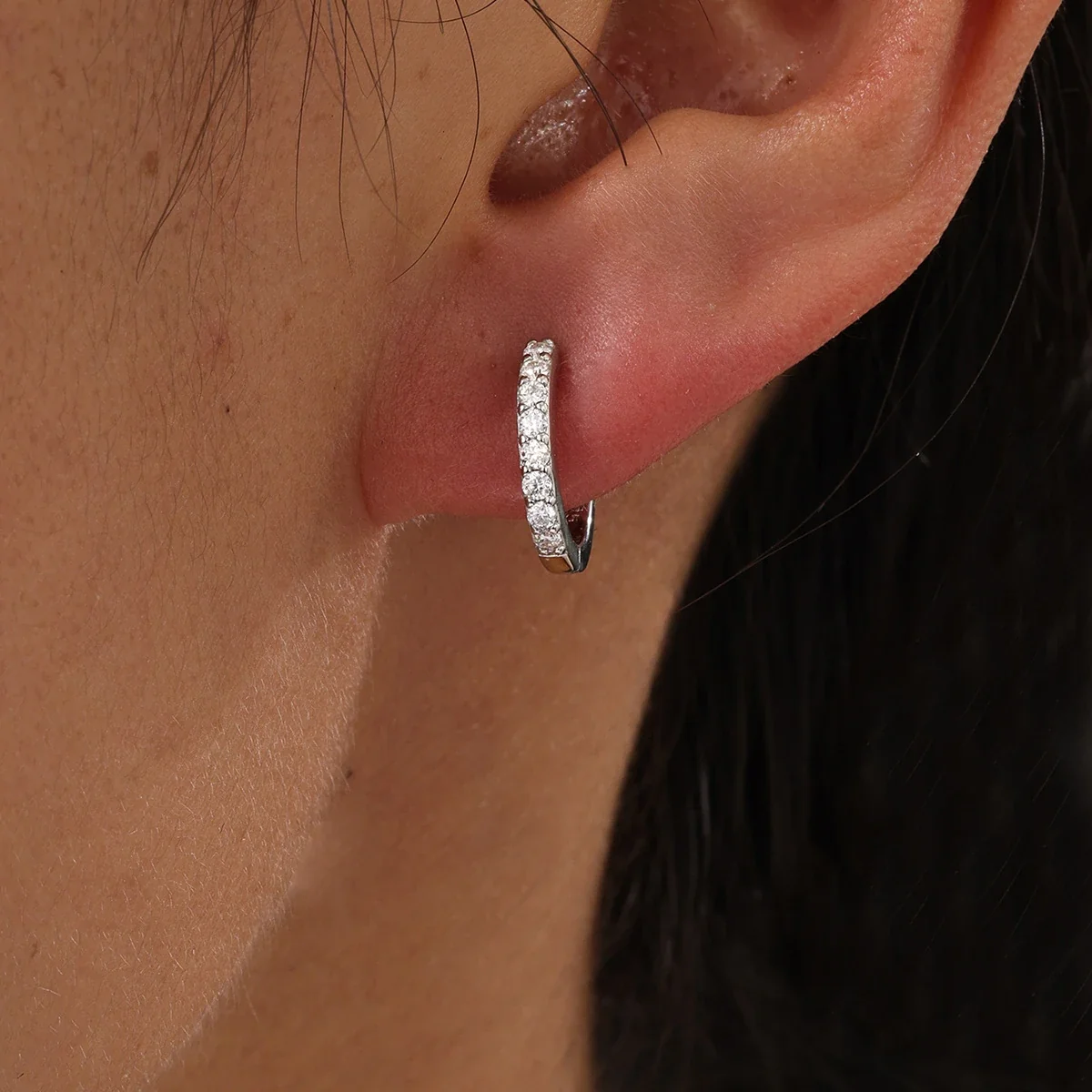 Prong-Set Round Moissanite 925 Sterling Silver Hoop Earrings