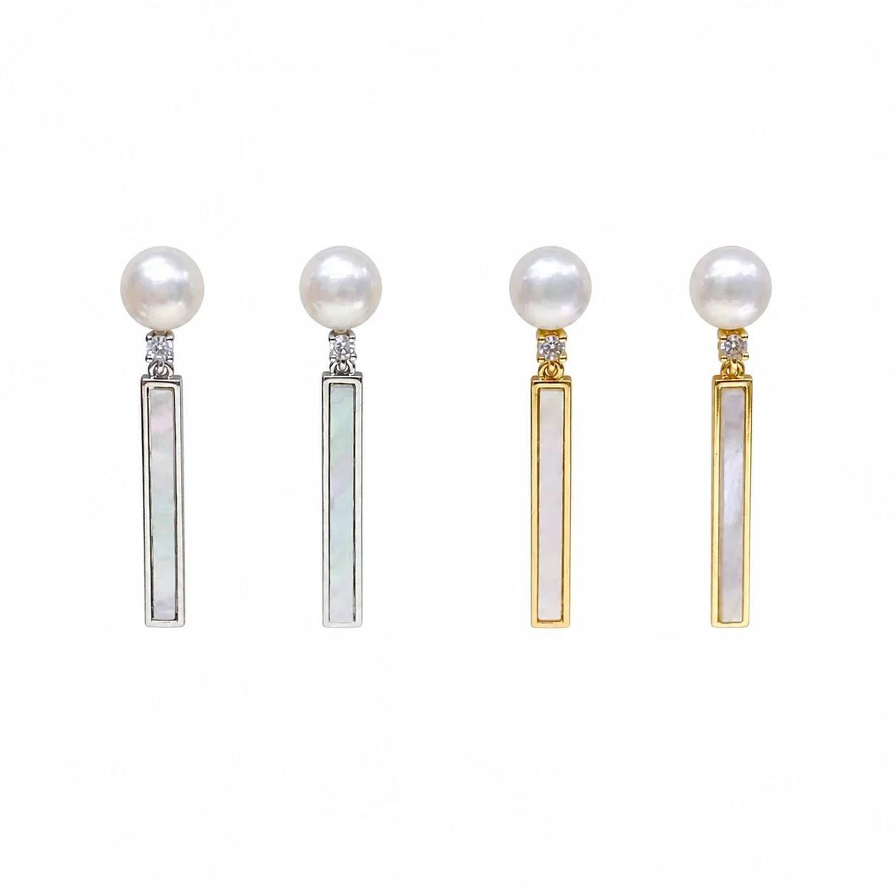 Geometric Shell Bar Freshwater Pearl Crystal Drop Earrings