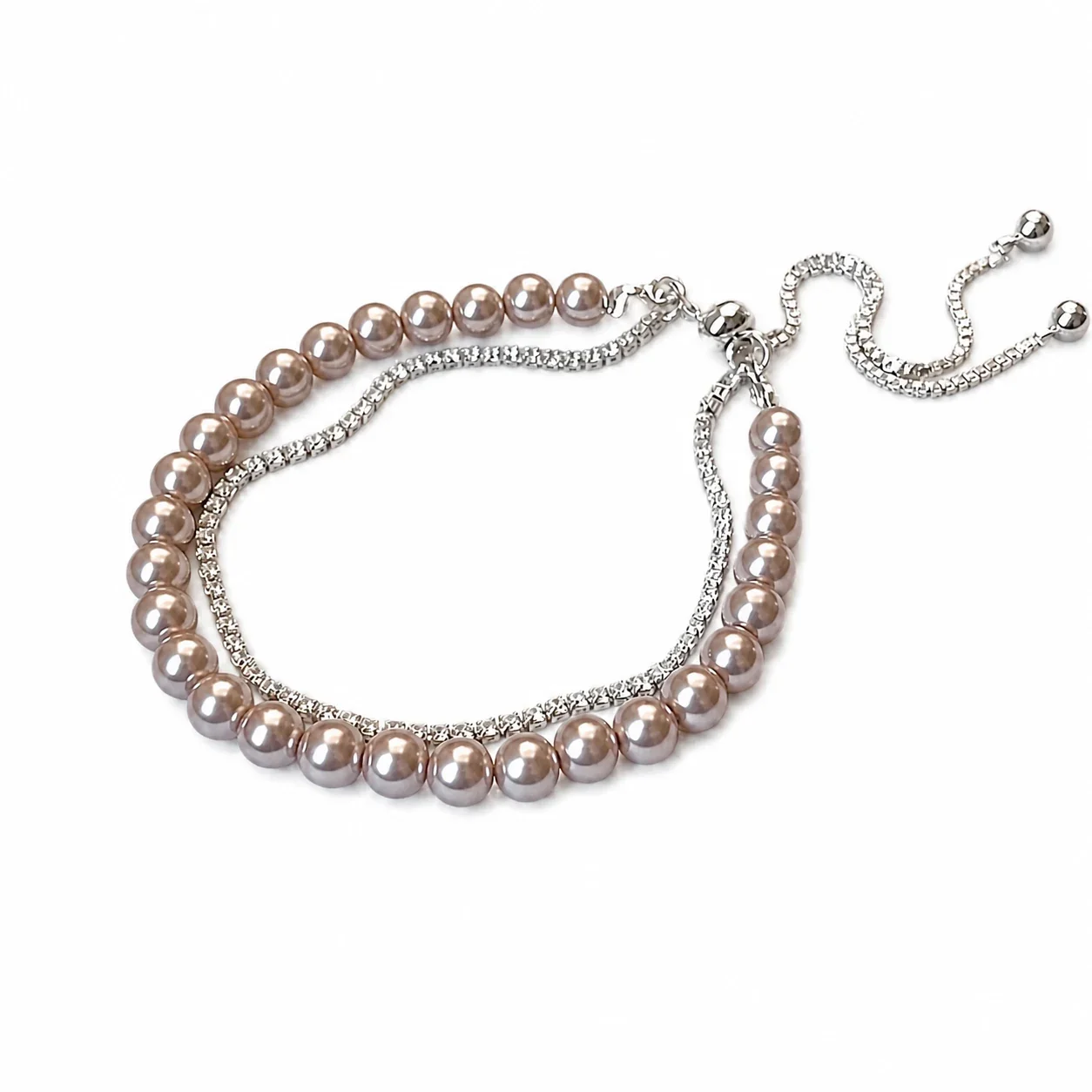Lustrous Silver-Plated Double-Strand Bead Chain Copper Bracelet