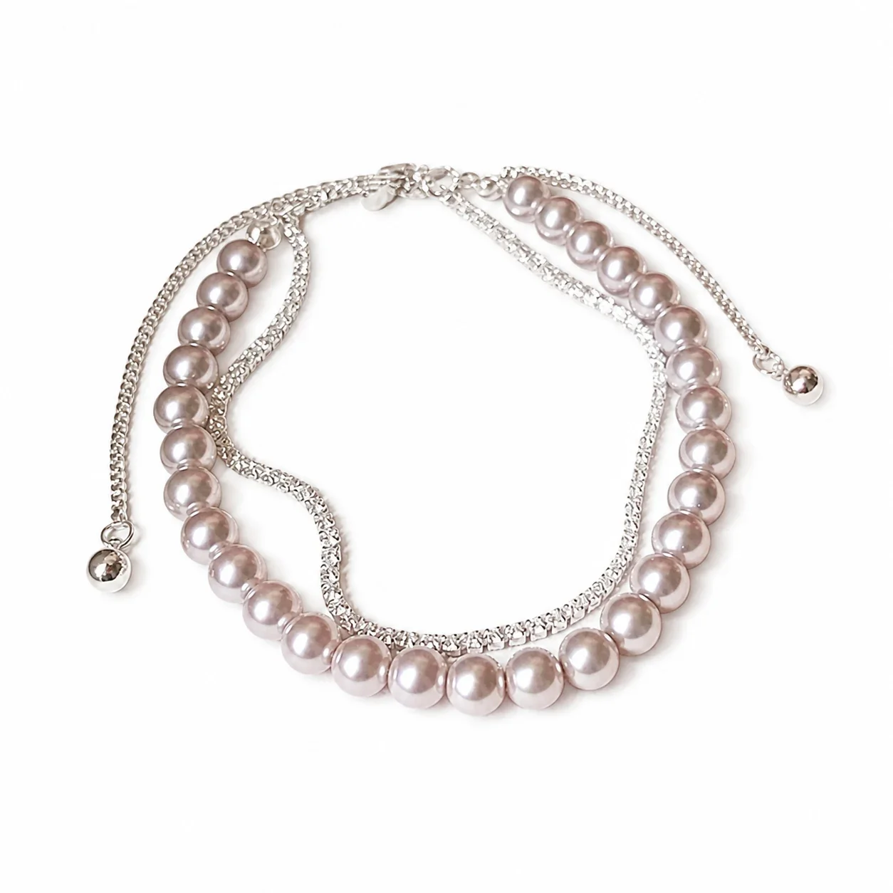 Lustrous Silver-Plated Double-Strand Bead Chain Copper Bracelet