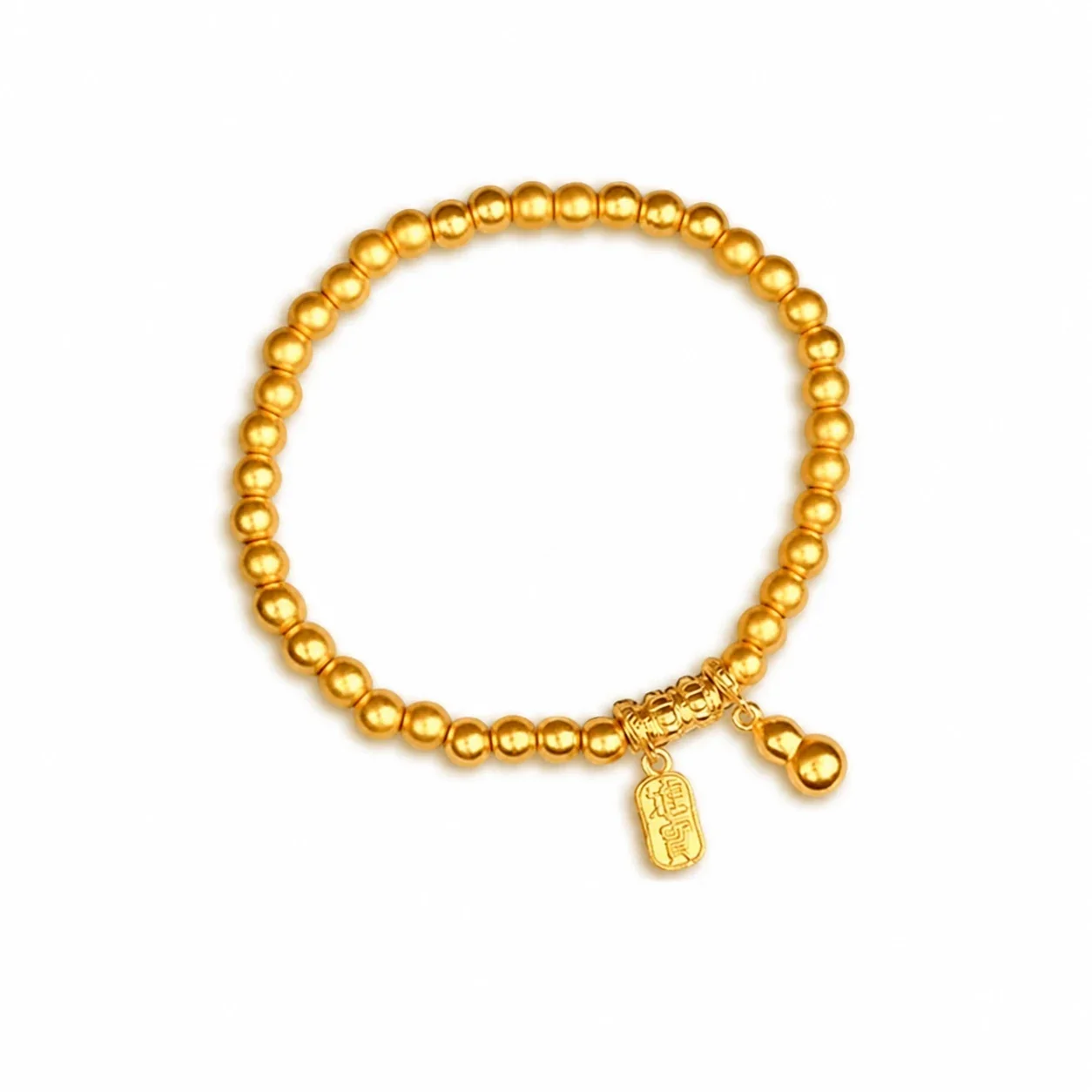 Rounded Bead Gold-Plated Copper Gourd Charm Bracelet