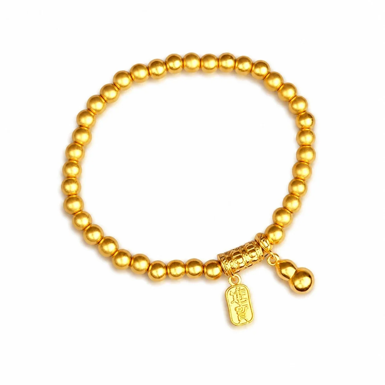 Rounded Bead Gold-Plated Copper Gourd Charm Bracelet