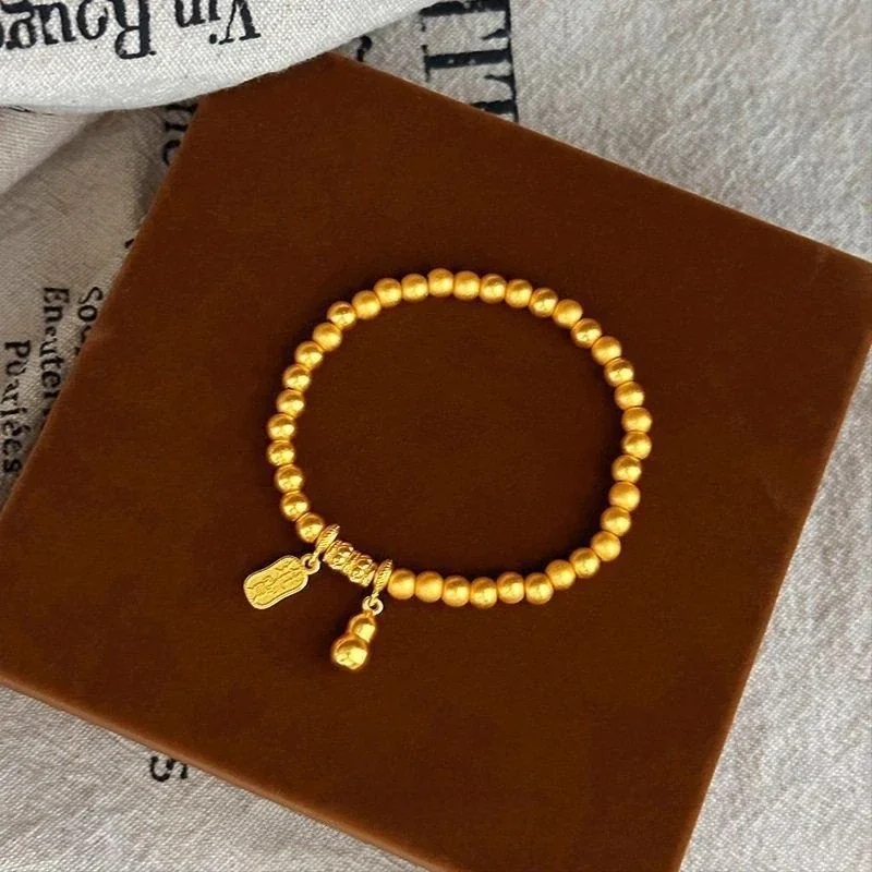 Rounded Bead Gold-Plated Copper Gourd Charm Bracelet