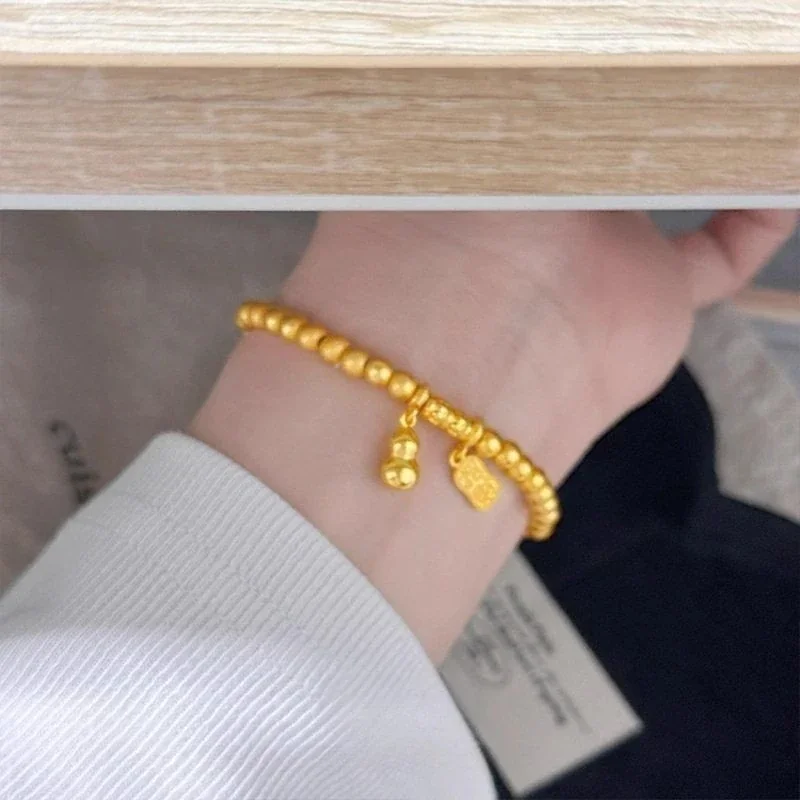 Rounded Bead Gold-Plated Copper Gourd Charm Bracelet