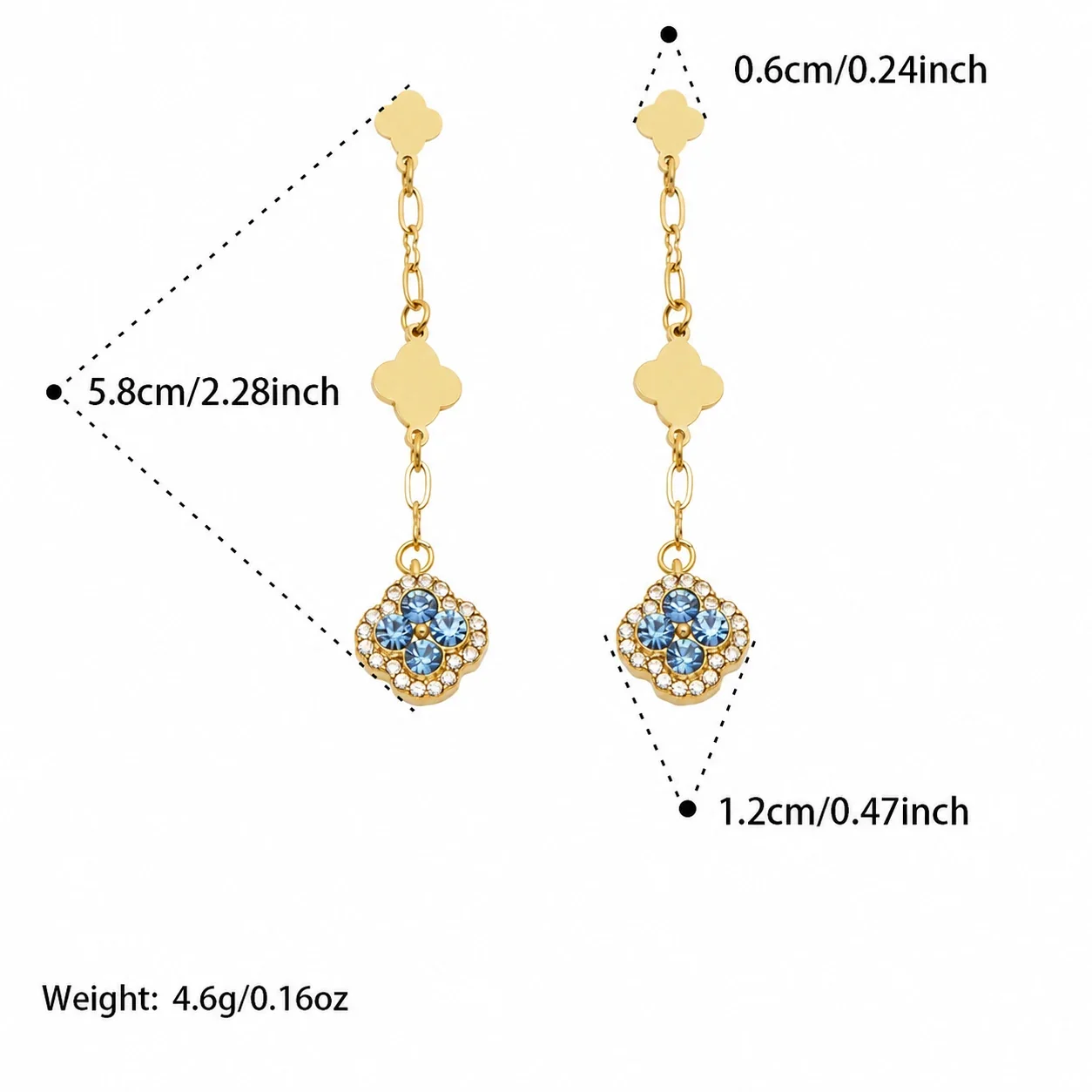 Clover Drop Stainless Steel Link CZ Earrings - Gold Green CZ