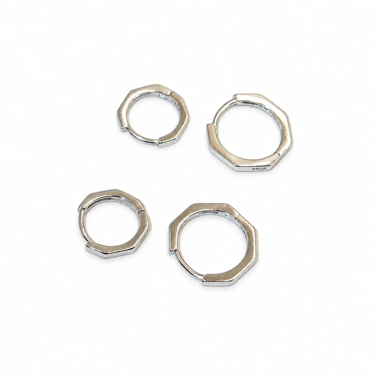 Angular 925 Sterling Silver Octagonal Huggie Hoop Earrings