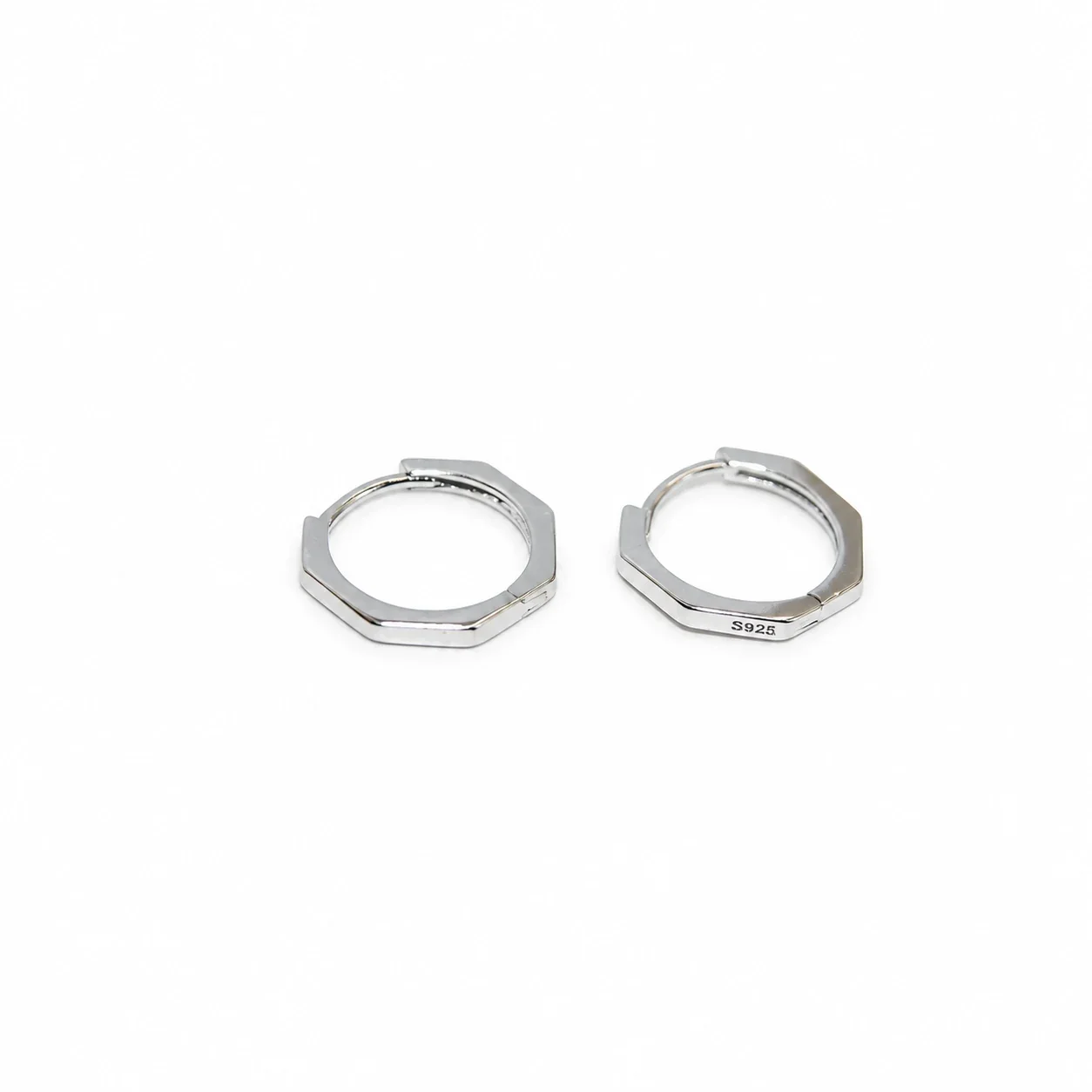 Angular 925 Sterling Silver Octagonal Huggie Hoop Earrings