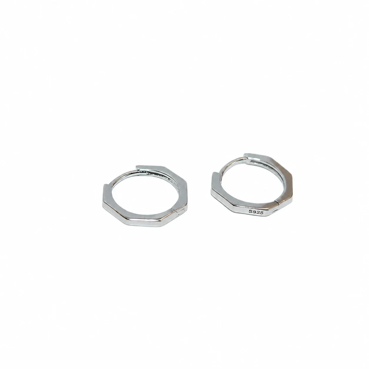 Angular 925 Sterling Silver Octagonal Huggie Hoop Earrings