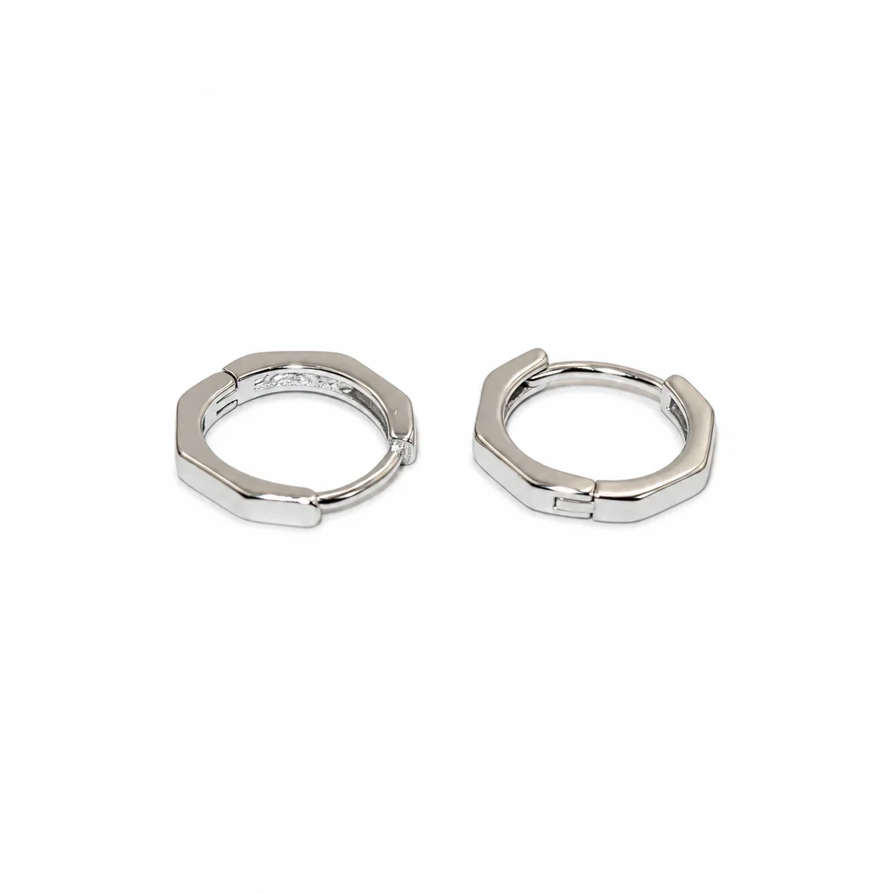 Angular 925 Sterling Silver Octagonal Huggie Hoop Earrings - 12 mm