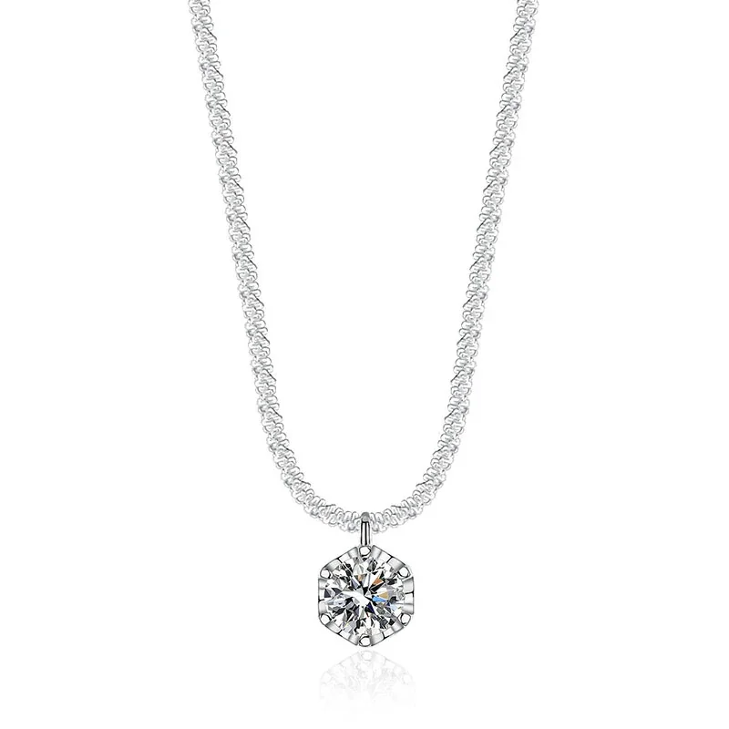 Crown Six-Prong 925 Sterling Silver Moissanite Necklace