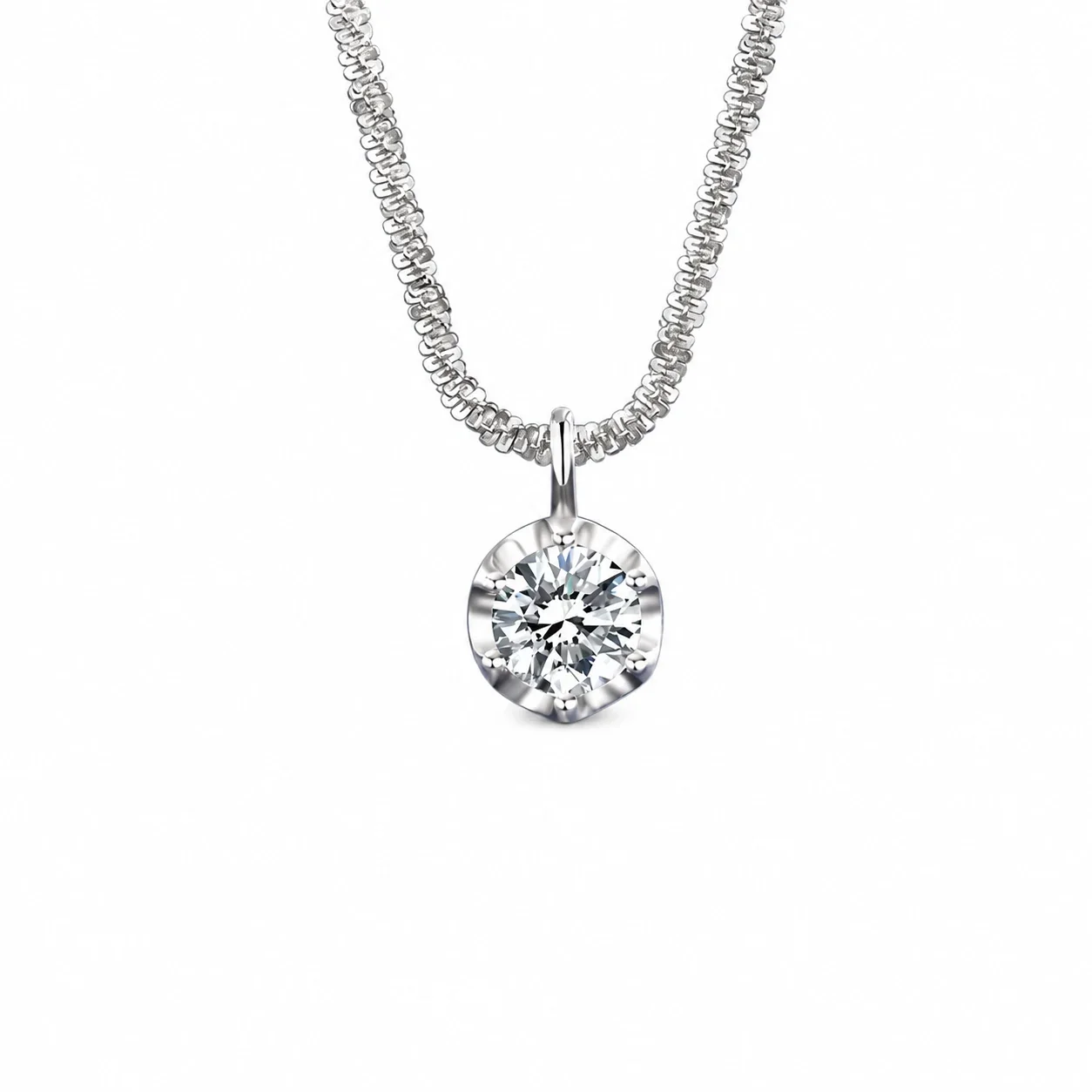 Crown Six-Prong 925 Sterling Silver Moissanite Necklace