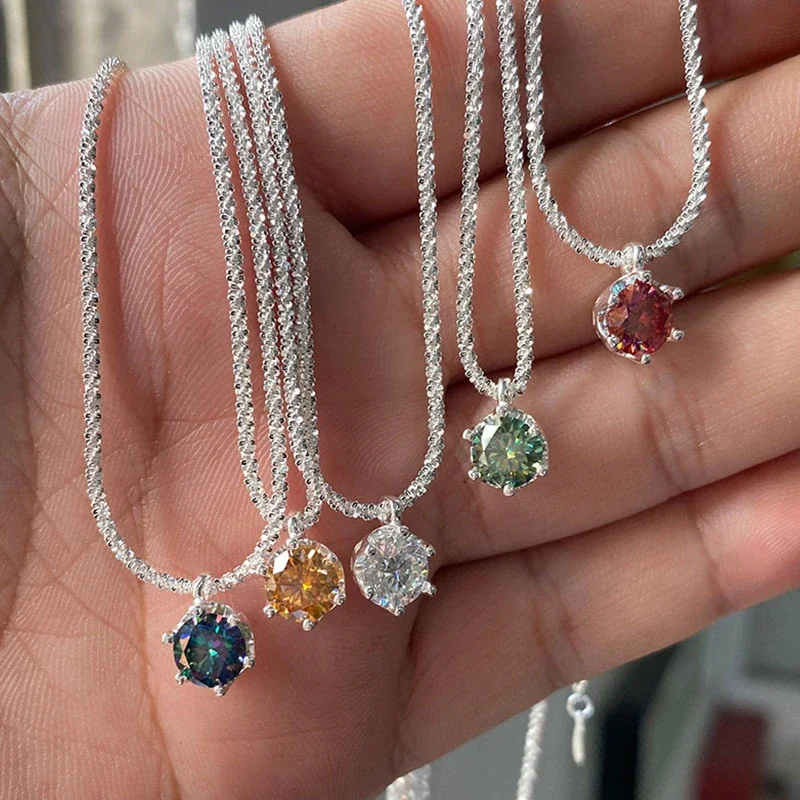 Crown Six-Prong 925 Sterling Silver Moissanite Necklace
