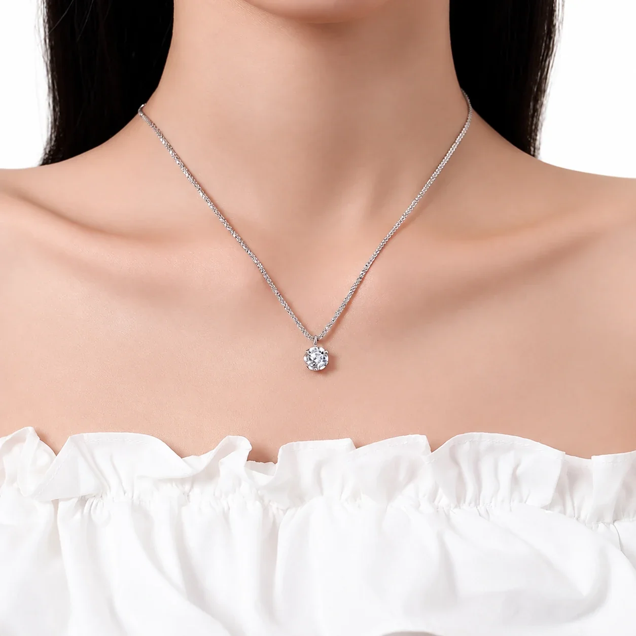Crown Six-Prong 925 Sterling Silver Moissanite Necklace