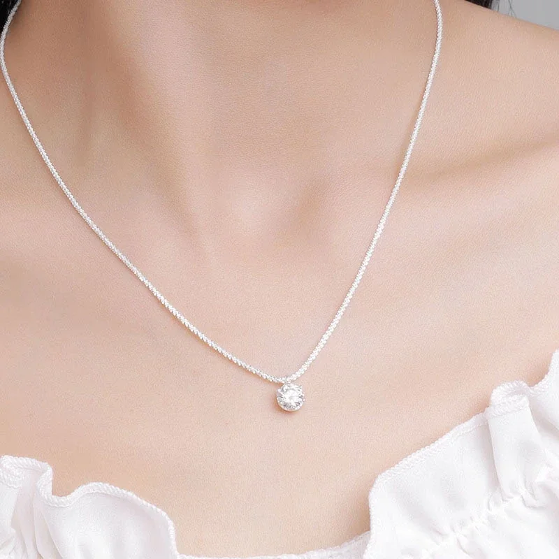Crown Six-Prong 925 Sterling Silver Moissanite Necklace - 0.5 ct Six-Prong White Moissanite