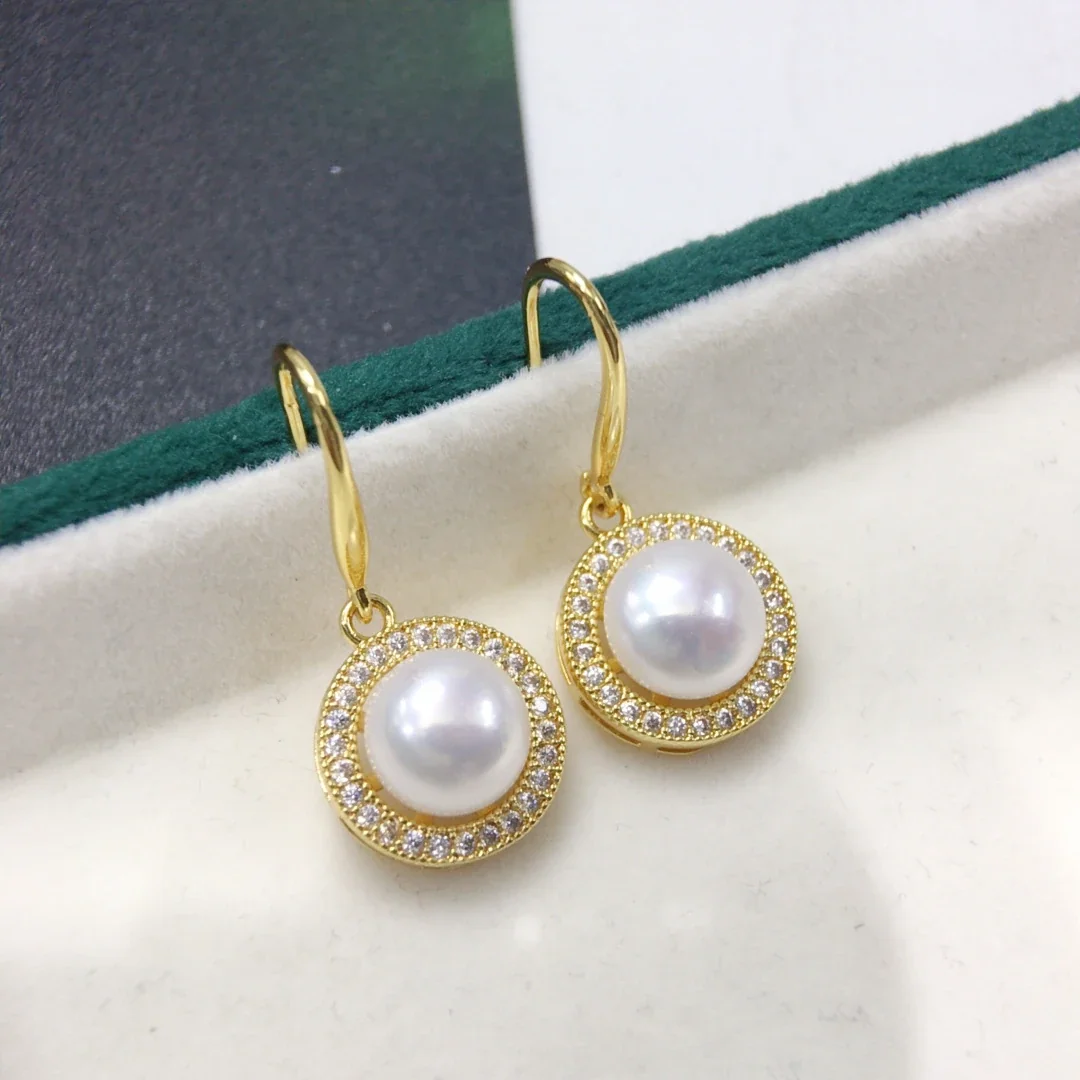 Refined Pavé Halo Round Pearl Hook Drop Earrings